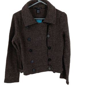 WOOL MEDIUM BROWN MOTO BIKER JACKET DETACHABLE FAUX FUR COLLAR